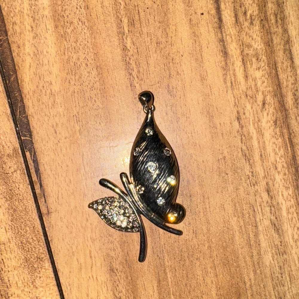 Elegant Black and Silver Tone Butterfly Pendant